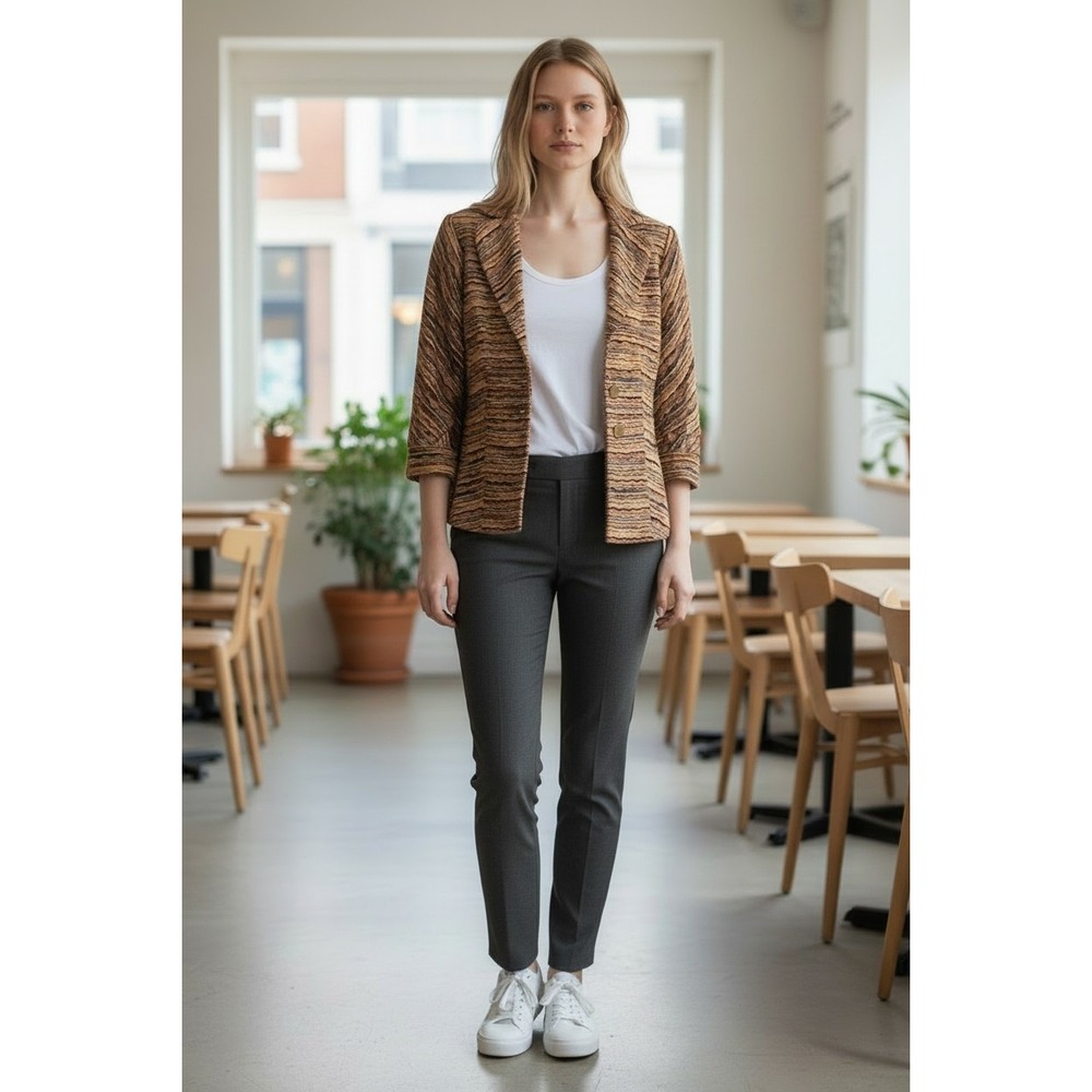 Isabel & Nina Womens Textured Knit Blazer Brown Gold Multi Color Jacket Size 6